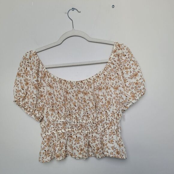 Arizona Floral Cropped Peasant Blouse Viscose Bohemian Gypsy Large Bloomcore - Picture 6 of 9